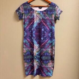 Tanoa Womens Dress Size Medium Blue Abstract Hawaiian Tapa Aloha Art to Wear